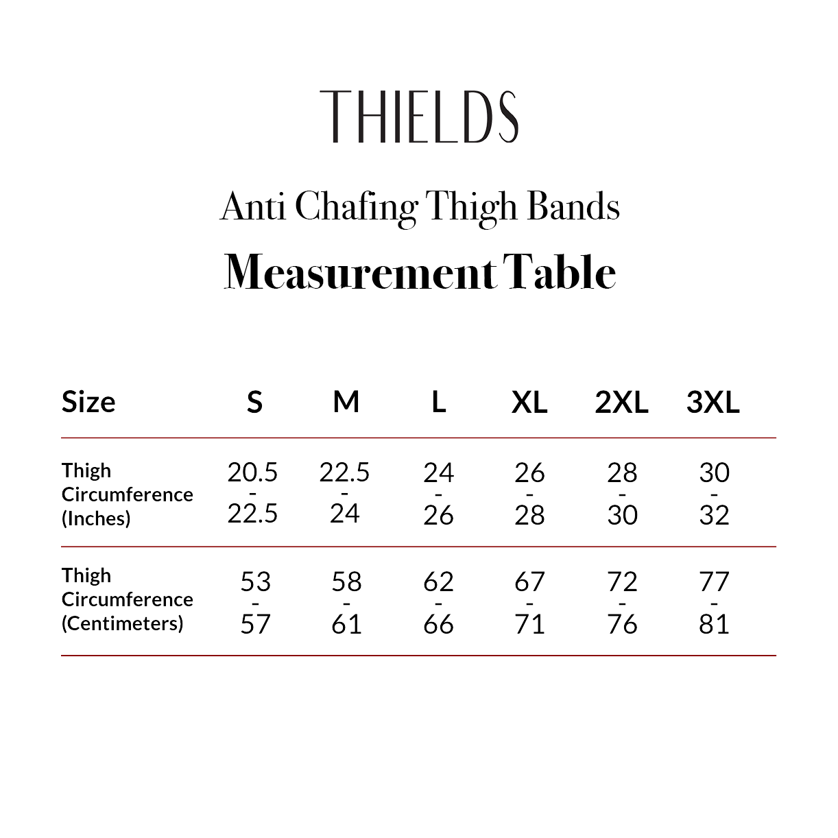 Anti rubbing thigh bands measurements