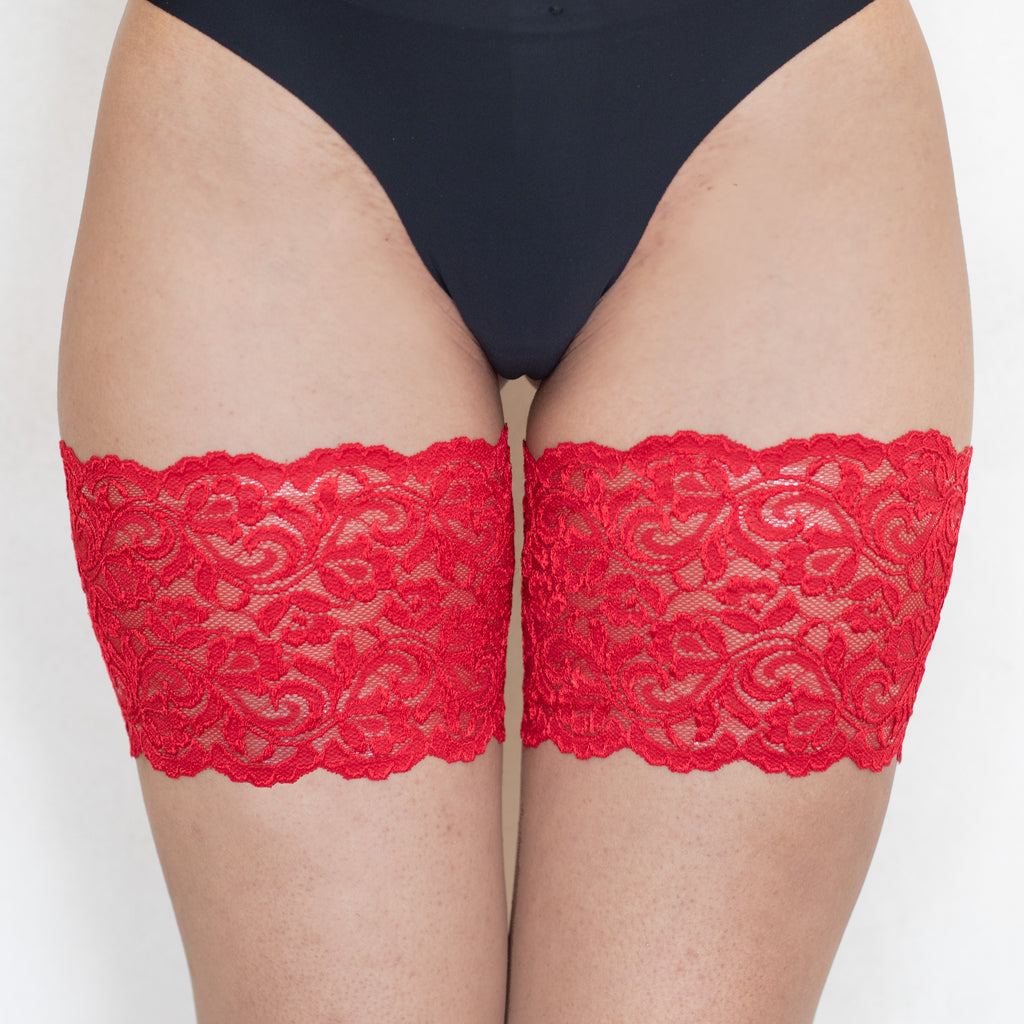 Red lace thigh bands front