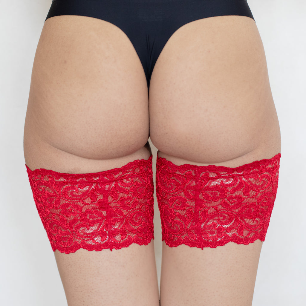 Red lace thigh bands back